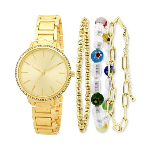 INC International Concepts Accessories - INC Women's Gold-Tone Bracelet Watch 35mm & 3-Pc. Bracelet Set NEW in Box
